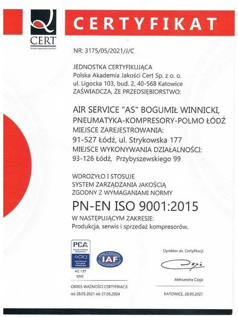 Certyfikat ISO9001:2015